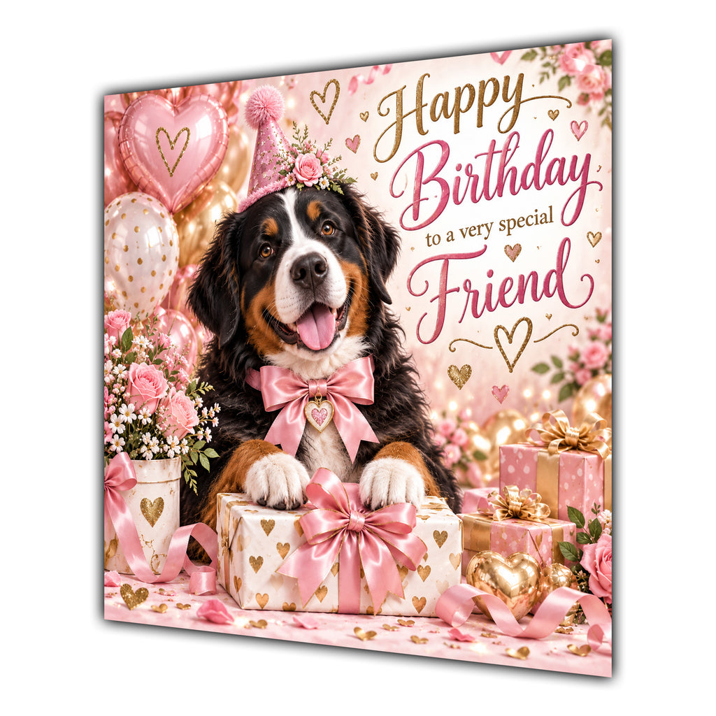 Friend Birthday Card Bernese Mountain Dog Balloons