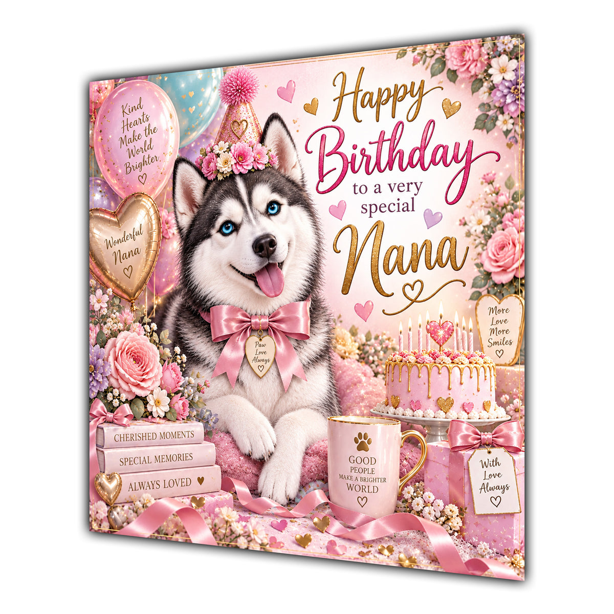 Nana Birthday Card Siberian Husky Dog Balloons