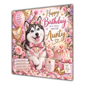 Aunty Birthday Card Siberian Husky Dog Balloons