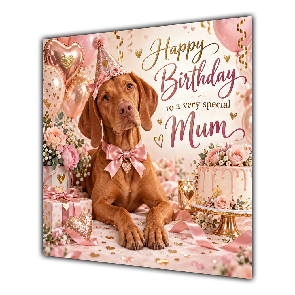 Mum Birthday Card Hungarian Vizsla Dog Balloons