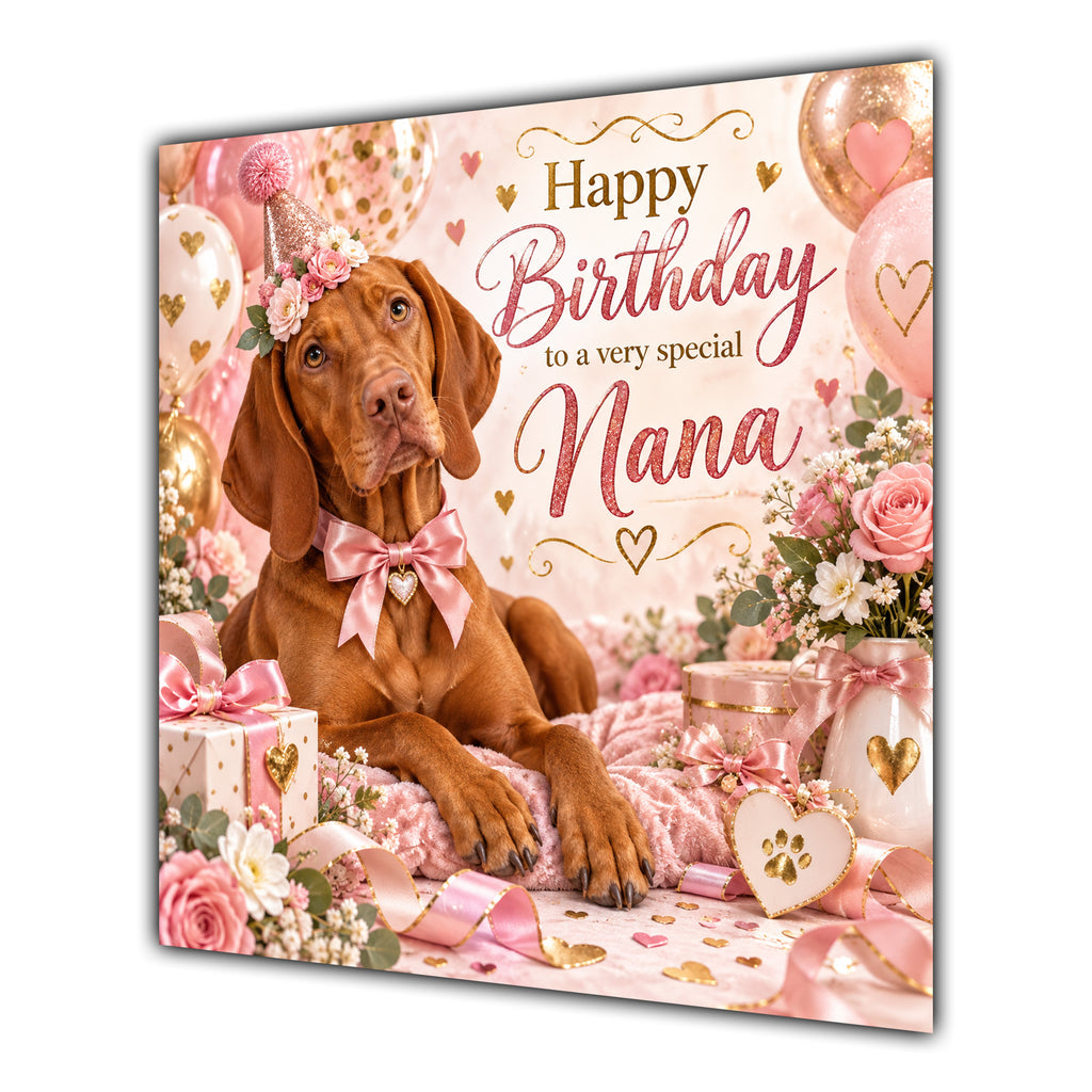Nana Birthday Card Hungarian Vizsla Dog Balloons