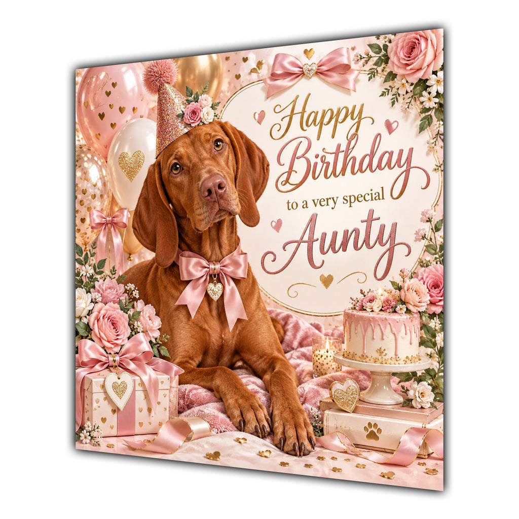Aunty Birthday Card Hungarian Vizsla Dog Balloons