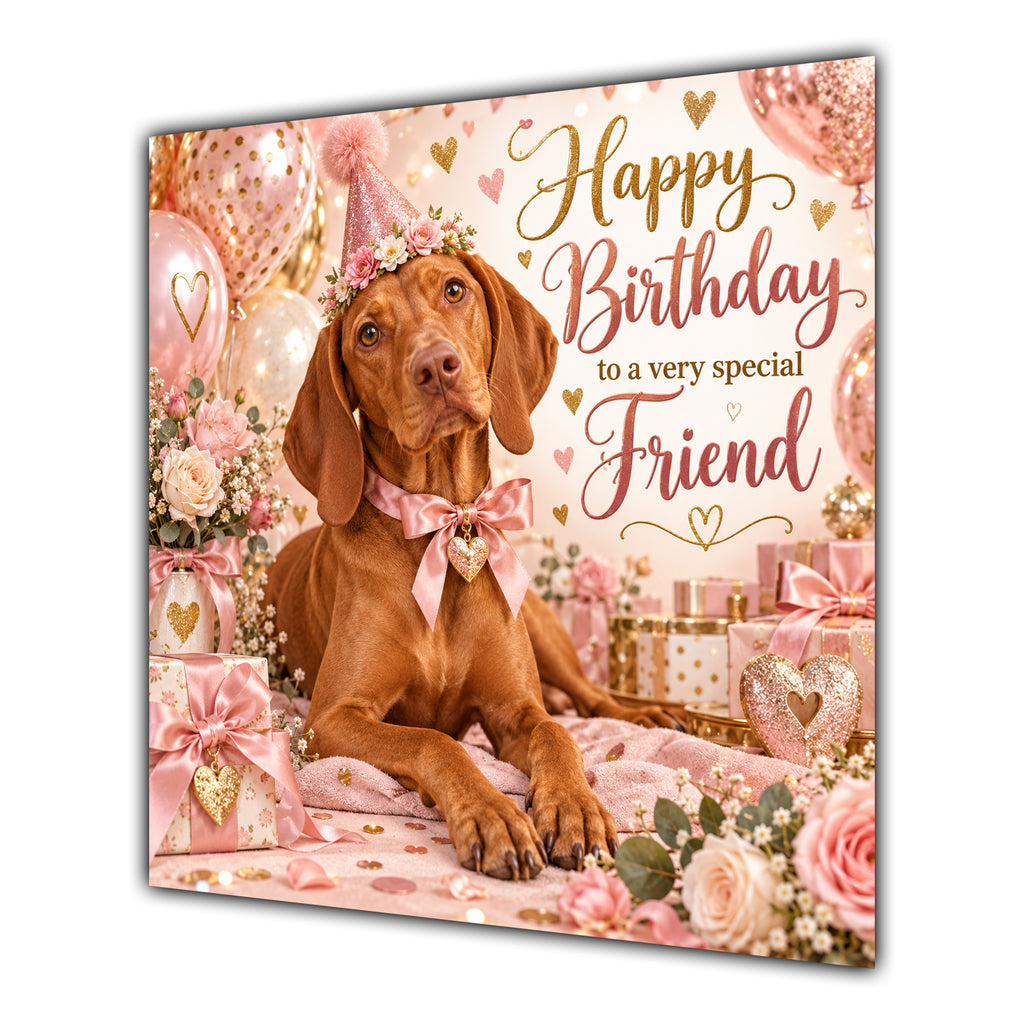 Friend Birthday Card Hungarian Vizsla Dog Balloons
