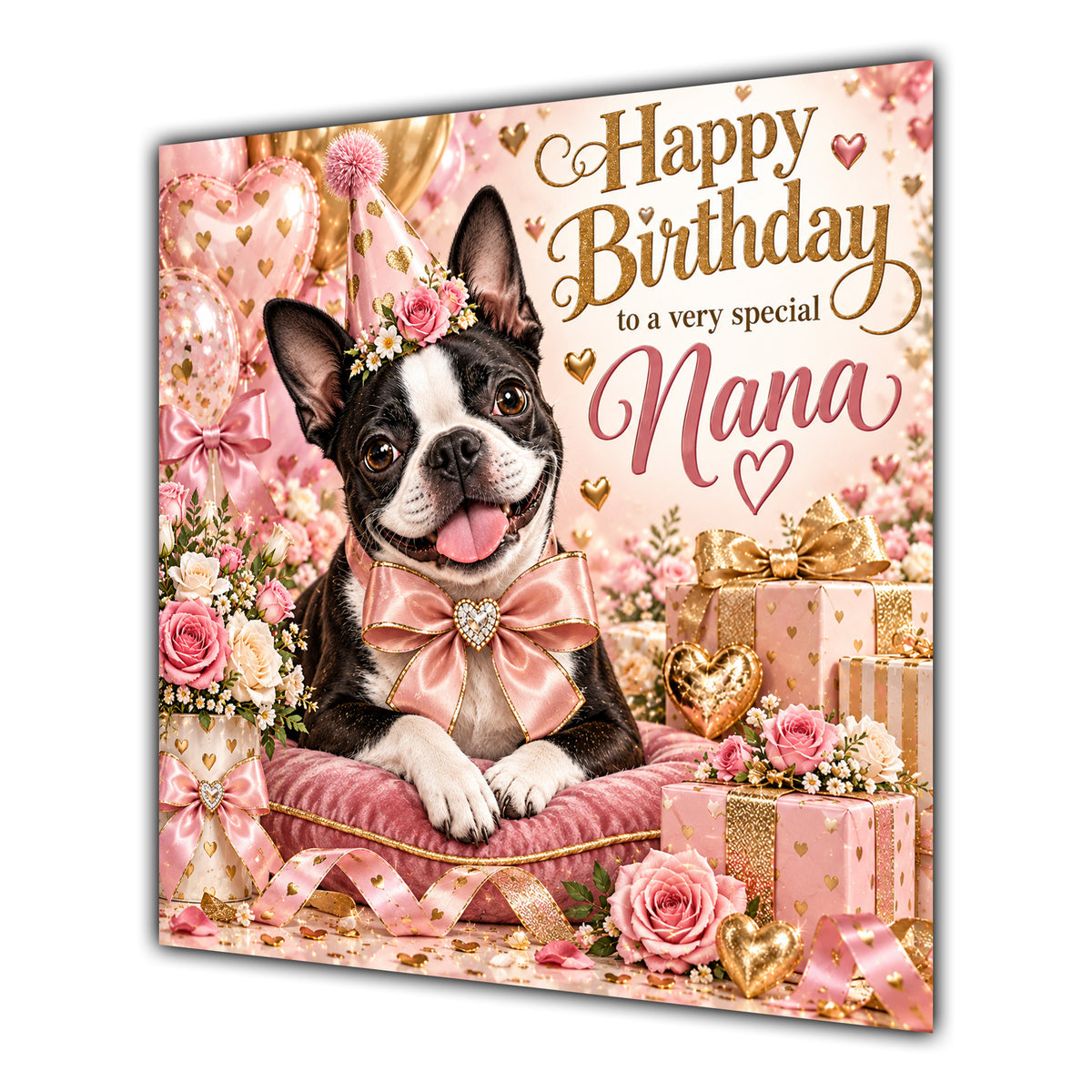 Nana Birthday Card Boston Terrier Dog Balloons