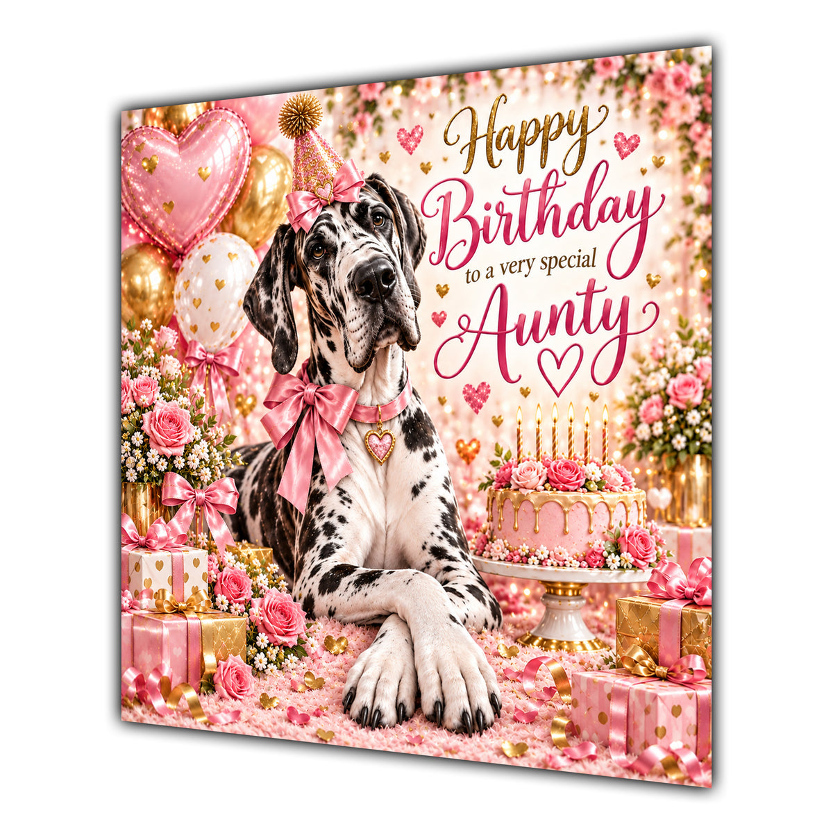 Aunty Birthday Card Harlequin Great Dane Dog