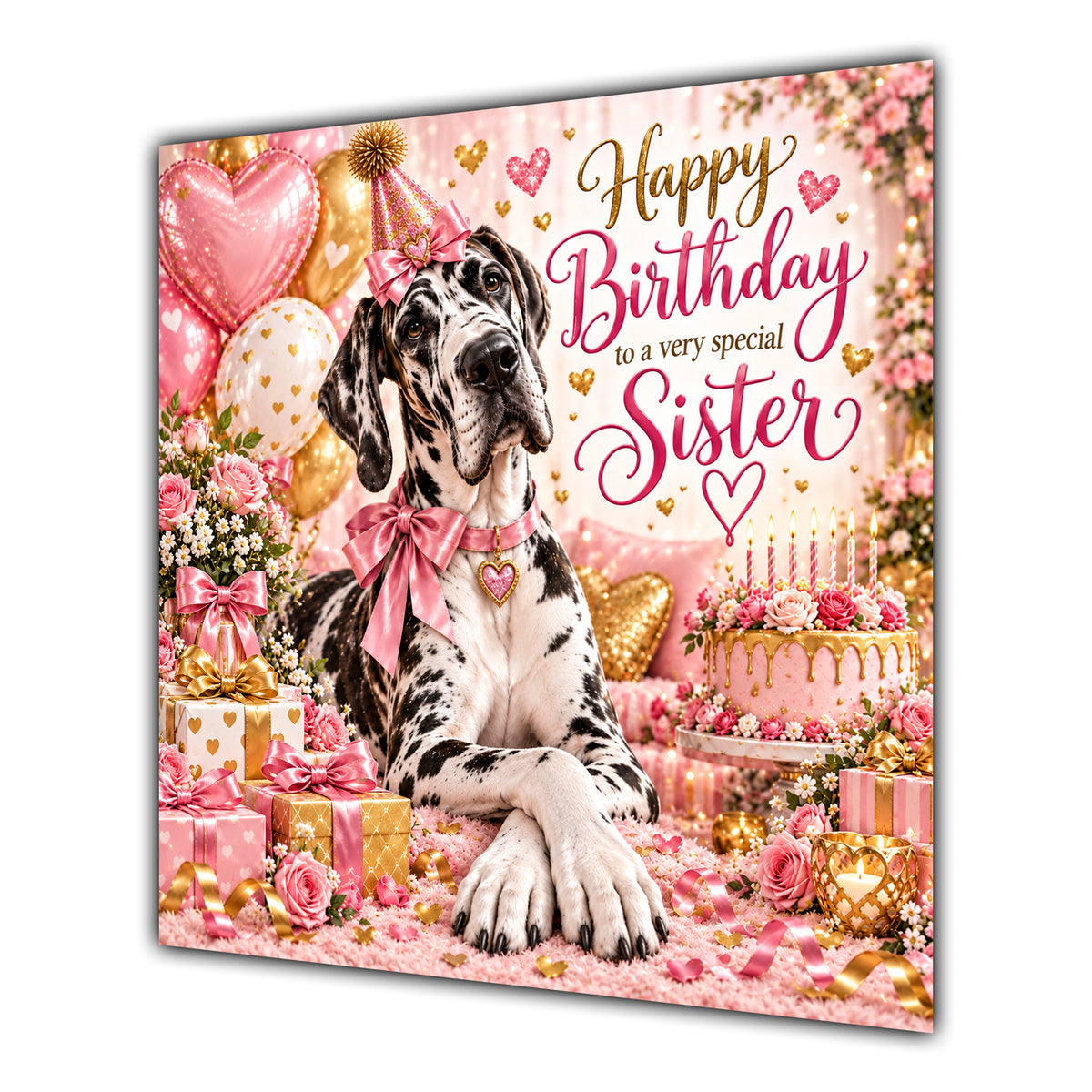 Sister Birthday Card Harlequin Great Dane Dog