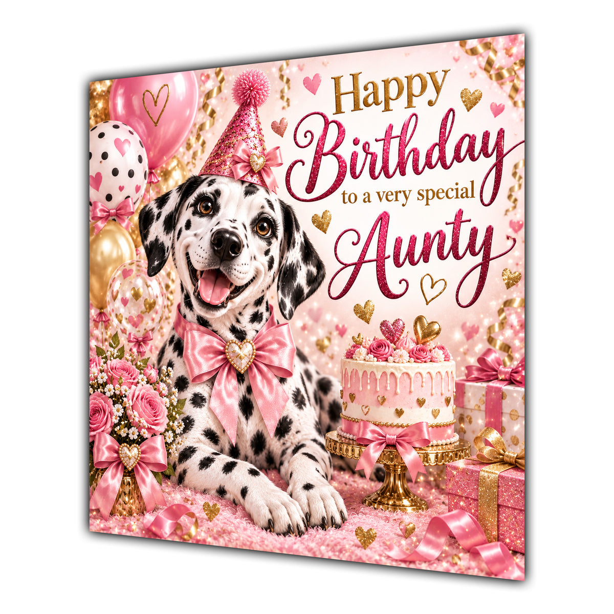 Aunty Birthday Card Dalmatian Dog Pink Balloons