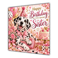 Sister Birthday Card Dalmatian Dog Pink Balloons