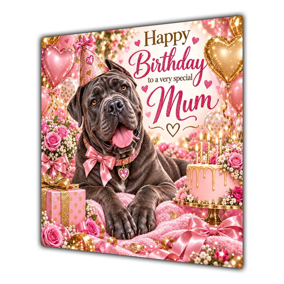 Mum Birthday Card Cane Corso Dog Pink Balloons