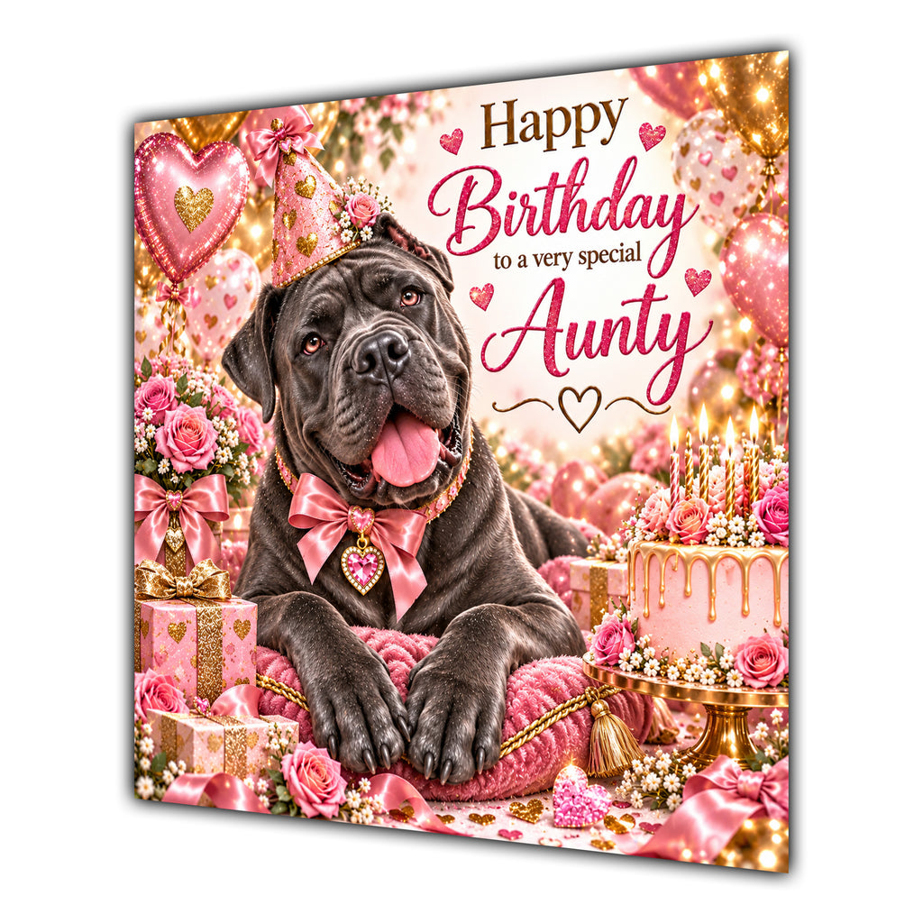 Aunty Birthday Card Cane Corso Dog Pink Balloons