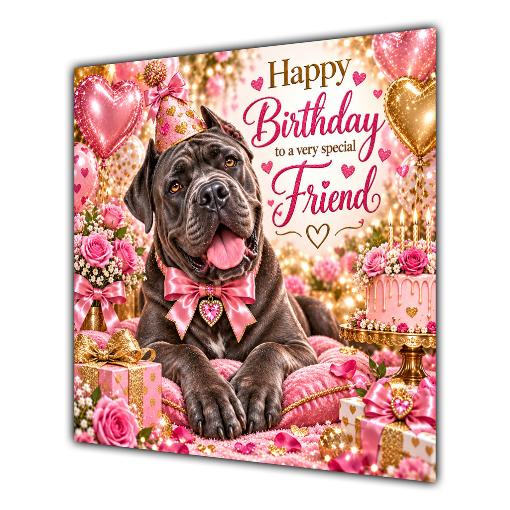 Friend Birthday Card Cane Corso Dog Pink Balloons