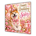 Sister Birthday Card Akita Dog Pink Balloons