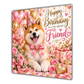 Friend Birthday Card Akita Dog Pink Balloons