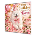 Nana Birthday Card Samoyed Dog Pink Balloons