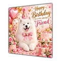 Friend Birthday Card Samoyed Dog Pink Balloons