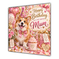 Mum Birthday Card Welsh Corgi Dog Pink Balloons