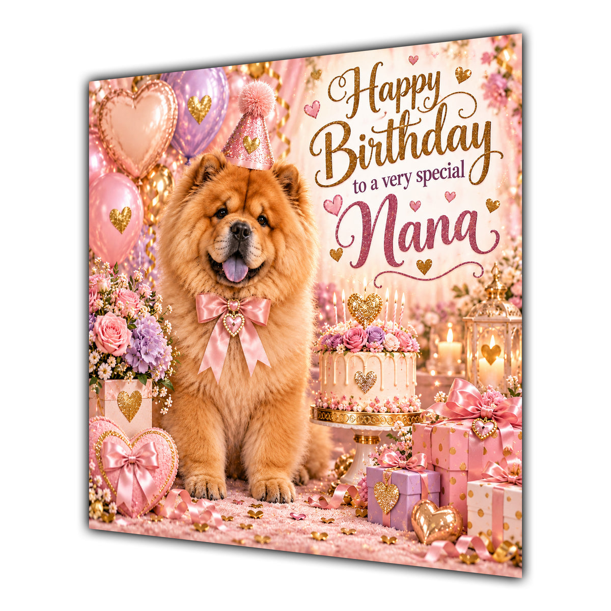 Nana Birthday Card Chow Chow Dog Pink Balloons