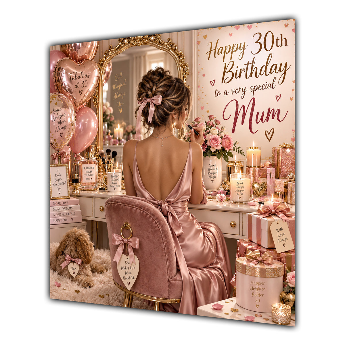 Mum 30th Birthday Card Brunette Dressing Table Pink Roses