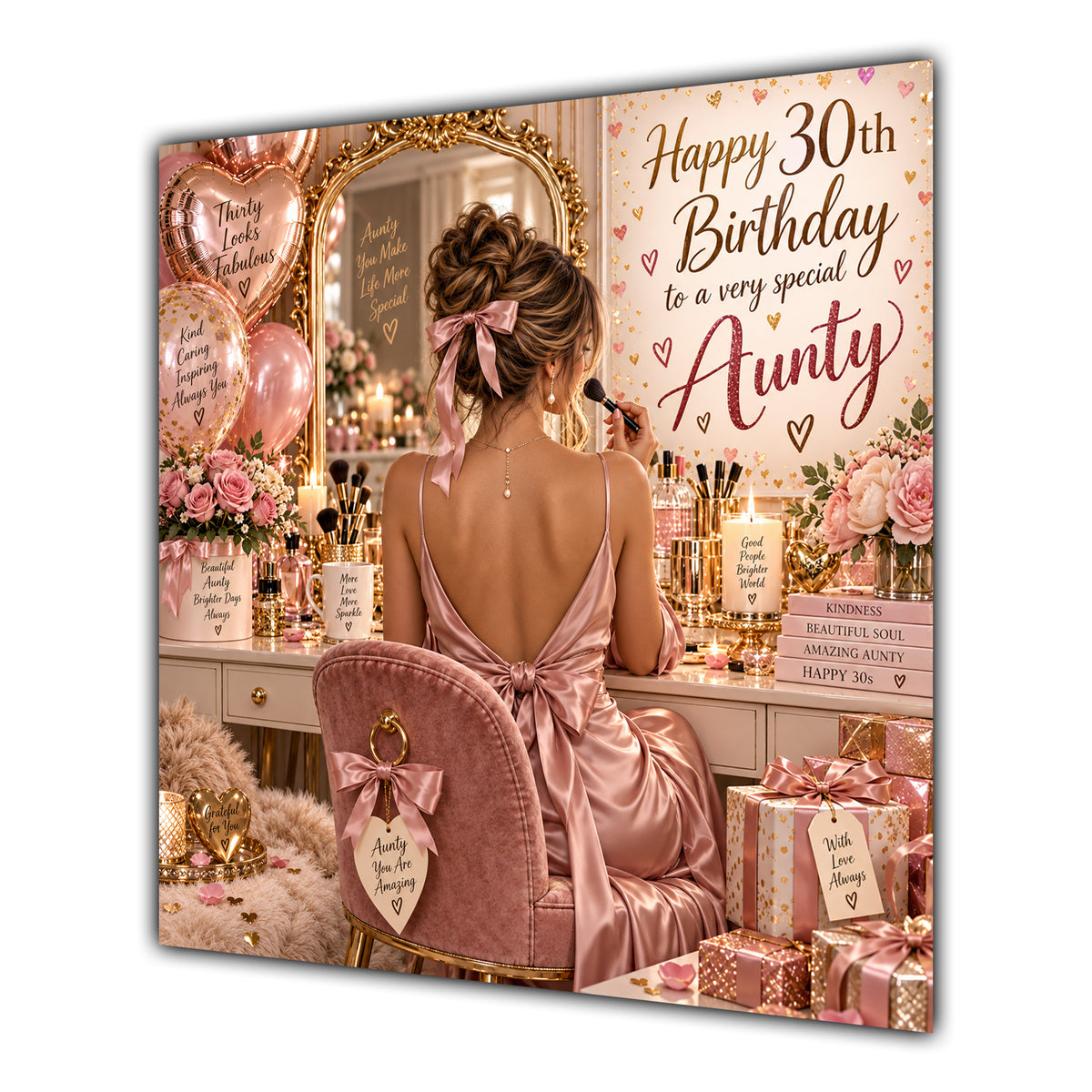 Aunty 30th Birthday Card Brunette Dressing Table Pink Roses