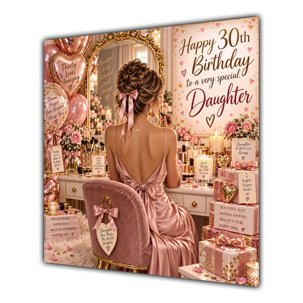 Daughter 30th Birthday Card Brunette Dressing Table Pink Roses