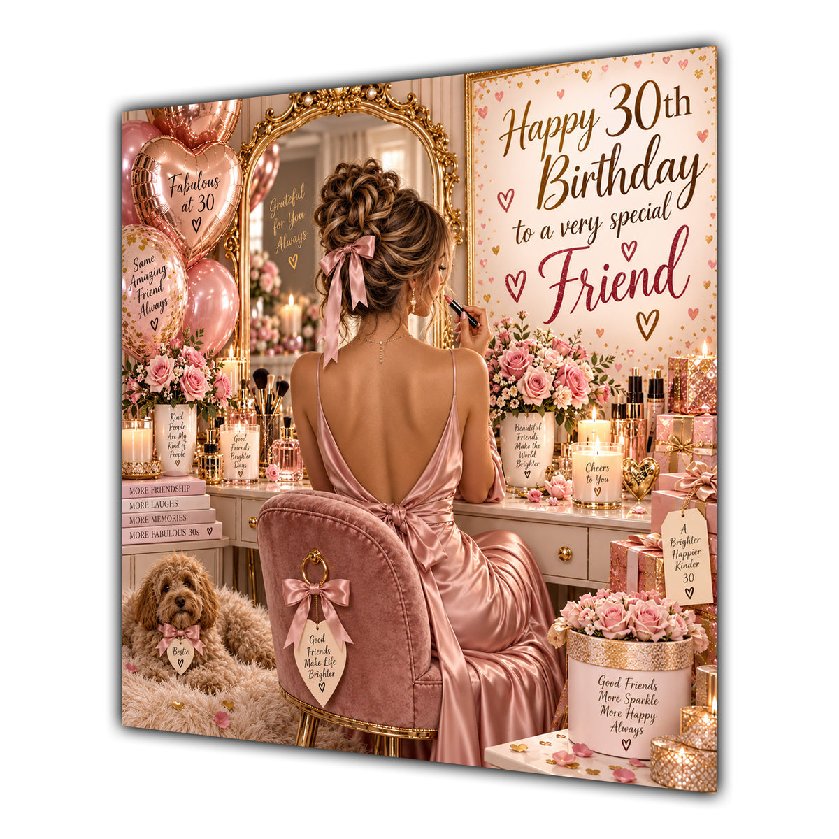 Friend 30th Birthday Card Brunette Dressing Table Pink Roses