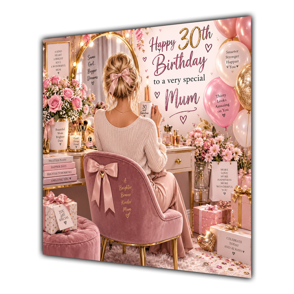 Mum 30th Birthday Card Blonde Dressing Table Pink Roses