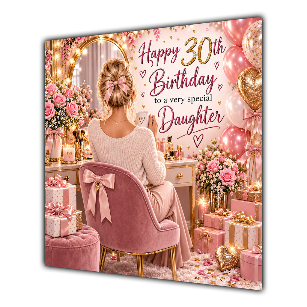 Daughter 30th Birthday Card Blonde Dressing Table Pink Roses