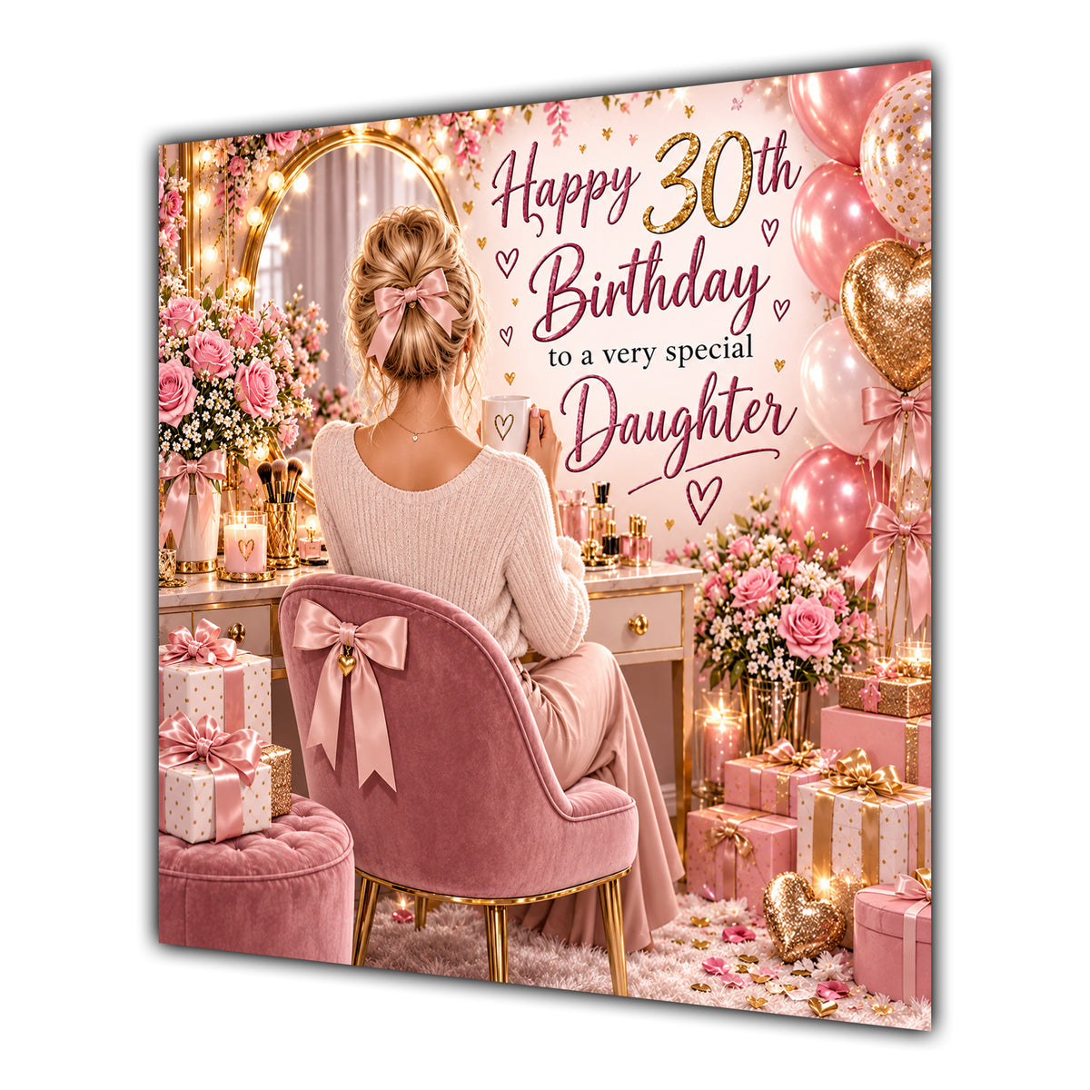Daughter 30th Birthday Card Blonde Dressing Table Pink Roses