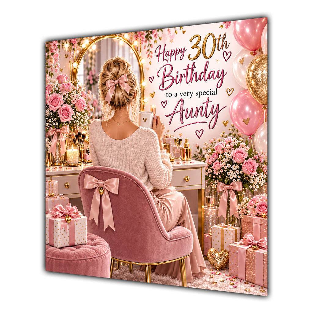Aunty 30th Birthday Card Blonde Dressing Table Pink Roses