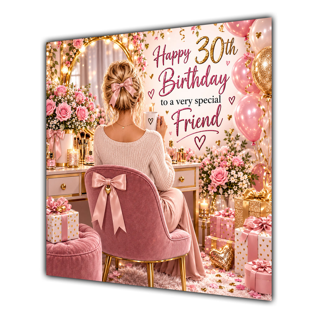 Friend 30th Birthday Card Blonde Dressing Table Pink Roses