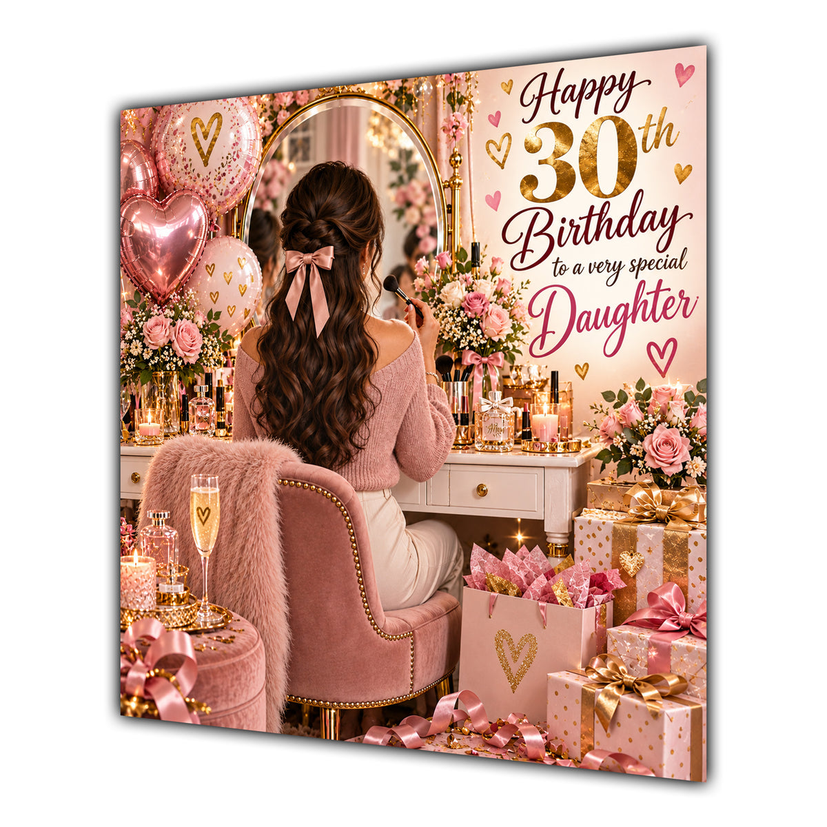 Daughter 30th Birthday Card Brunette Dressing Table Pink Roses