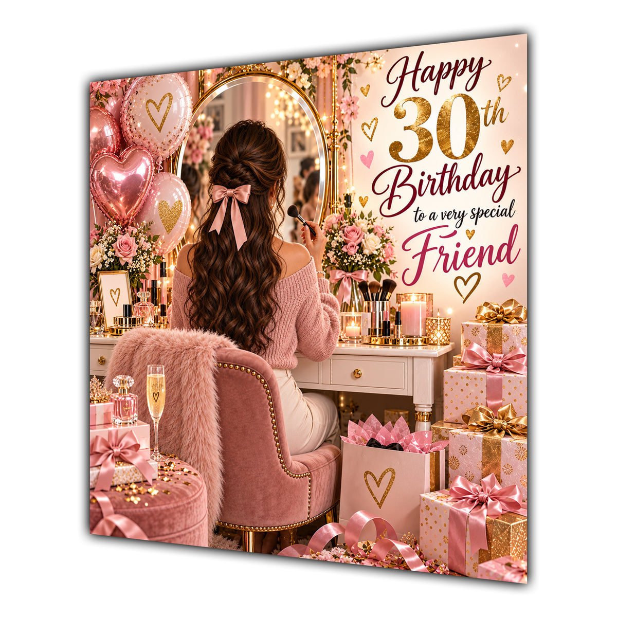 Friend 30th Birthday Card Brunette Dressing Table Pink Roses