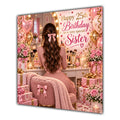Sister 25th Birthday Card Brunette Dressing Table Pink Roses