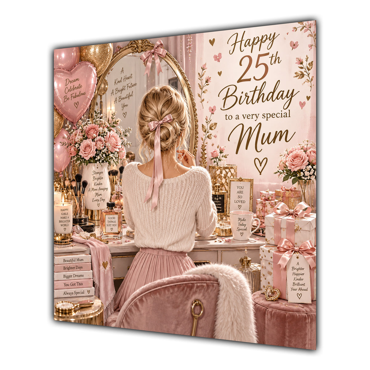 Mum 25th Birthday Card Blonde Dressing Table Pink Roses