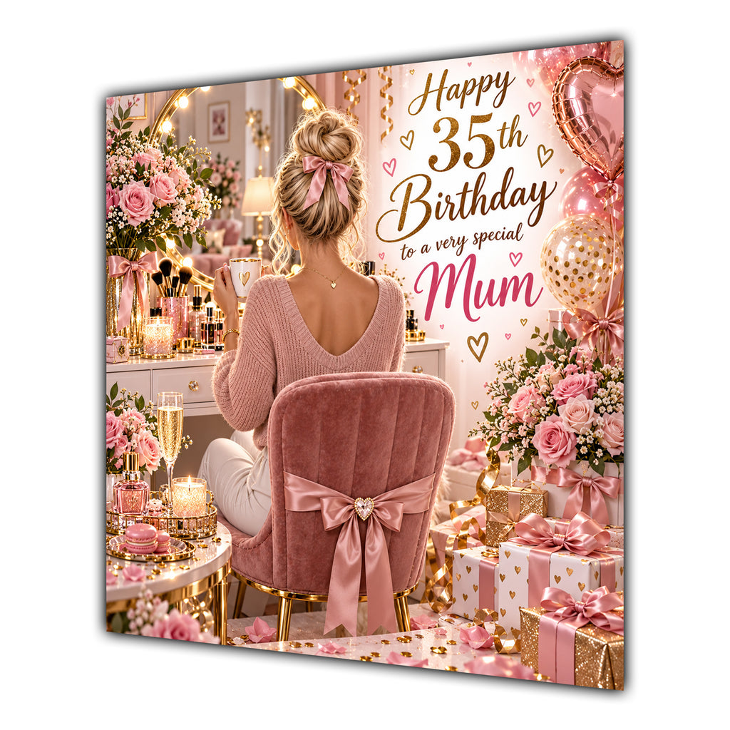 Mum 35th Birthday Card Blonde Dressing Table Pink Roses