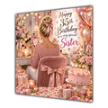 Sister 35th Birthday Card Blonde Dressing Table Pink Roses
