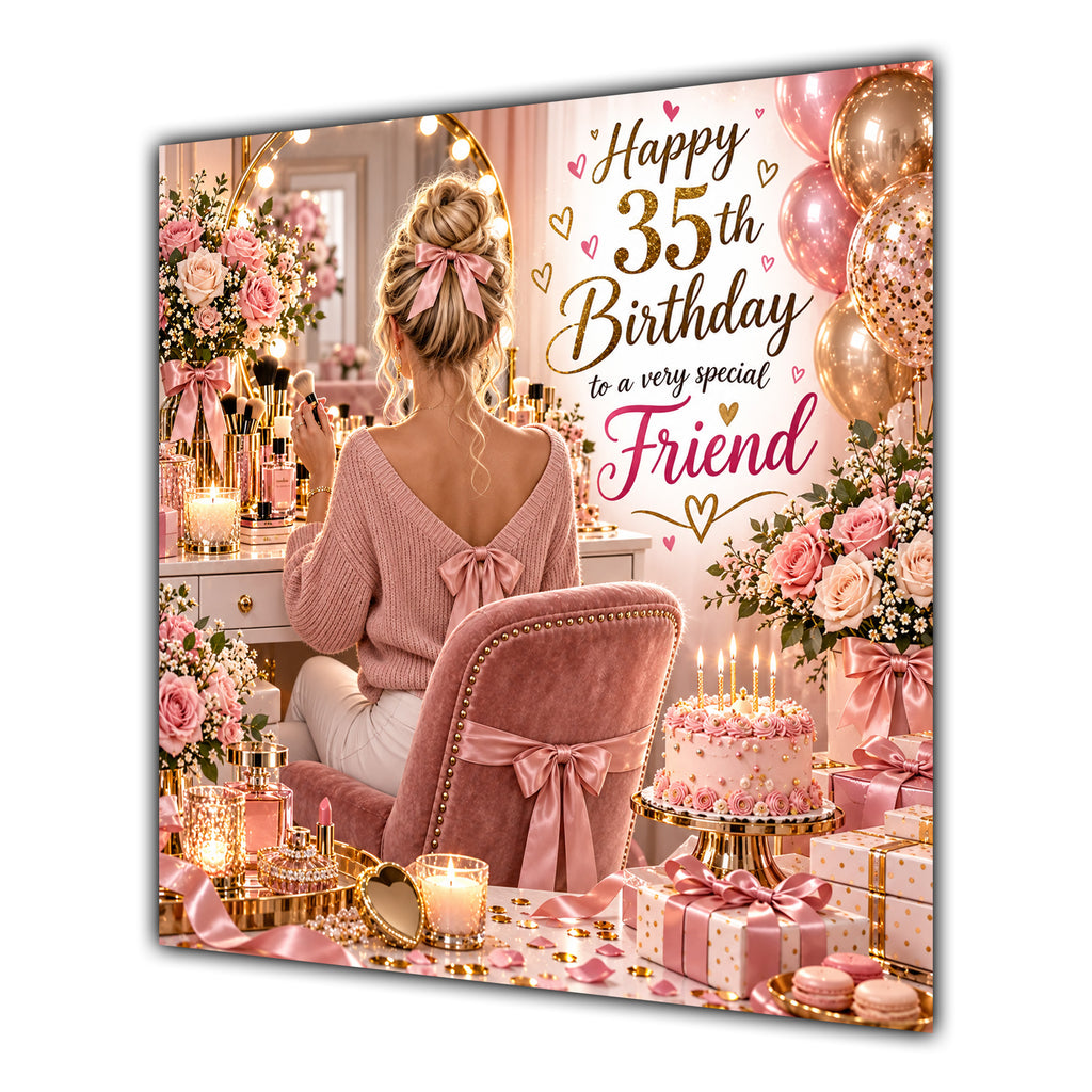 Friend 35th Birthday Card Blonde Dressing Table Pink Roses