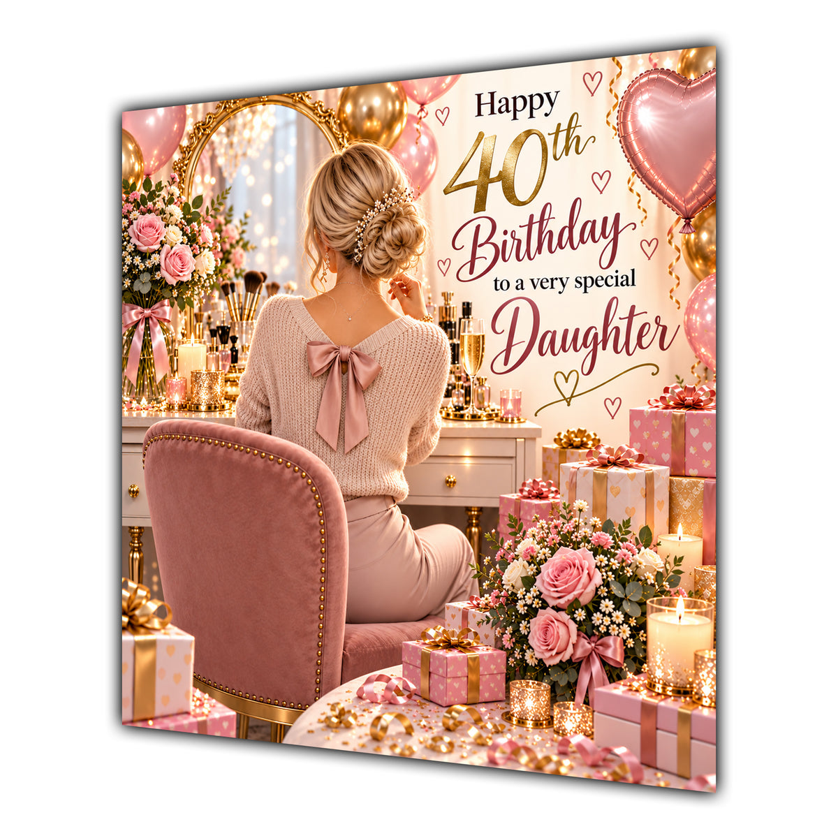 Daughter 40th Birthday Card Blonde Dressing Table Pink Roses