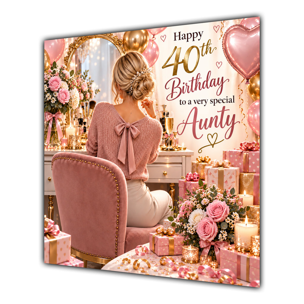 Aunty 40th Birthday Card Blonde Dressing Table Pink Roses