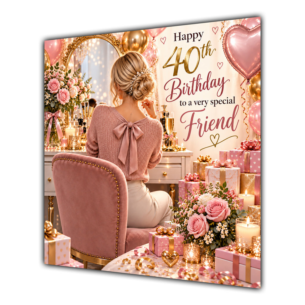 Friend 40th Birthday Card Blonde Dressing Table Pink Roses