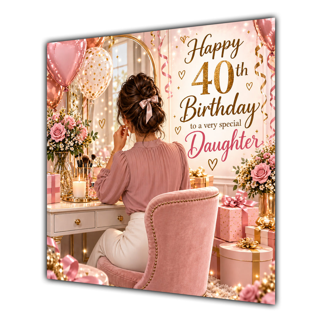 Daughter 40th Birthday Card Brunette Dressing Table Pink Roses