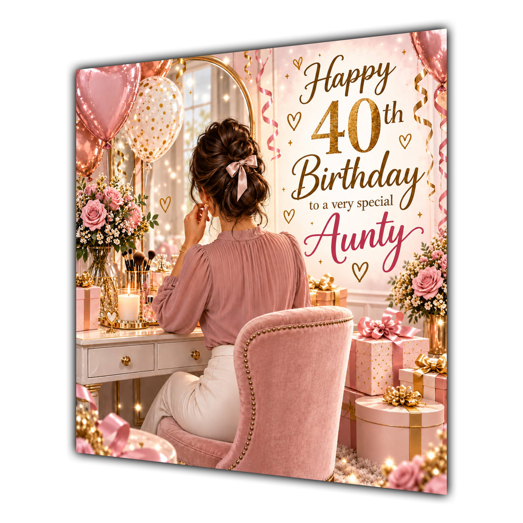 Aunty 40th Birthday Card Brunette Dressing Table Pink Roses