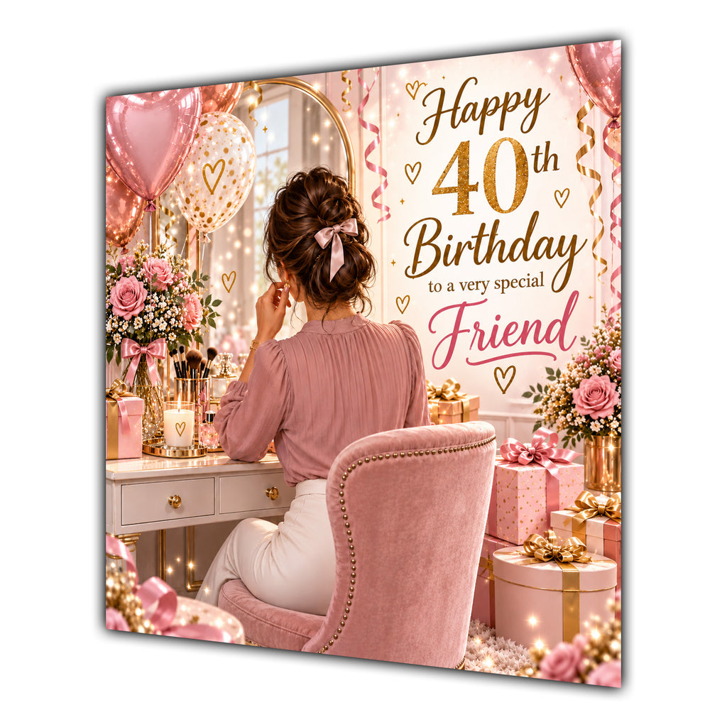 Friend 40th Birthday Card Brunette Dressing Table Pink Roses