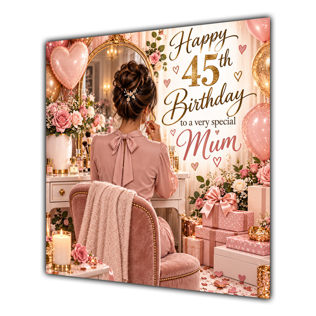 Mum 45th Birthday Card Brunette Dressing Table Pink Roses