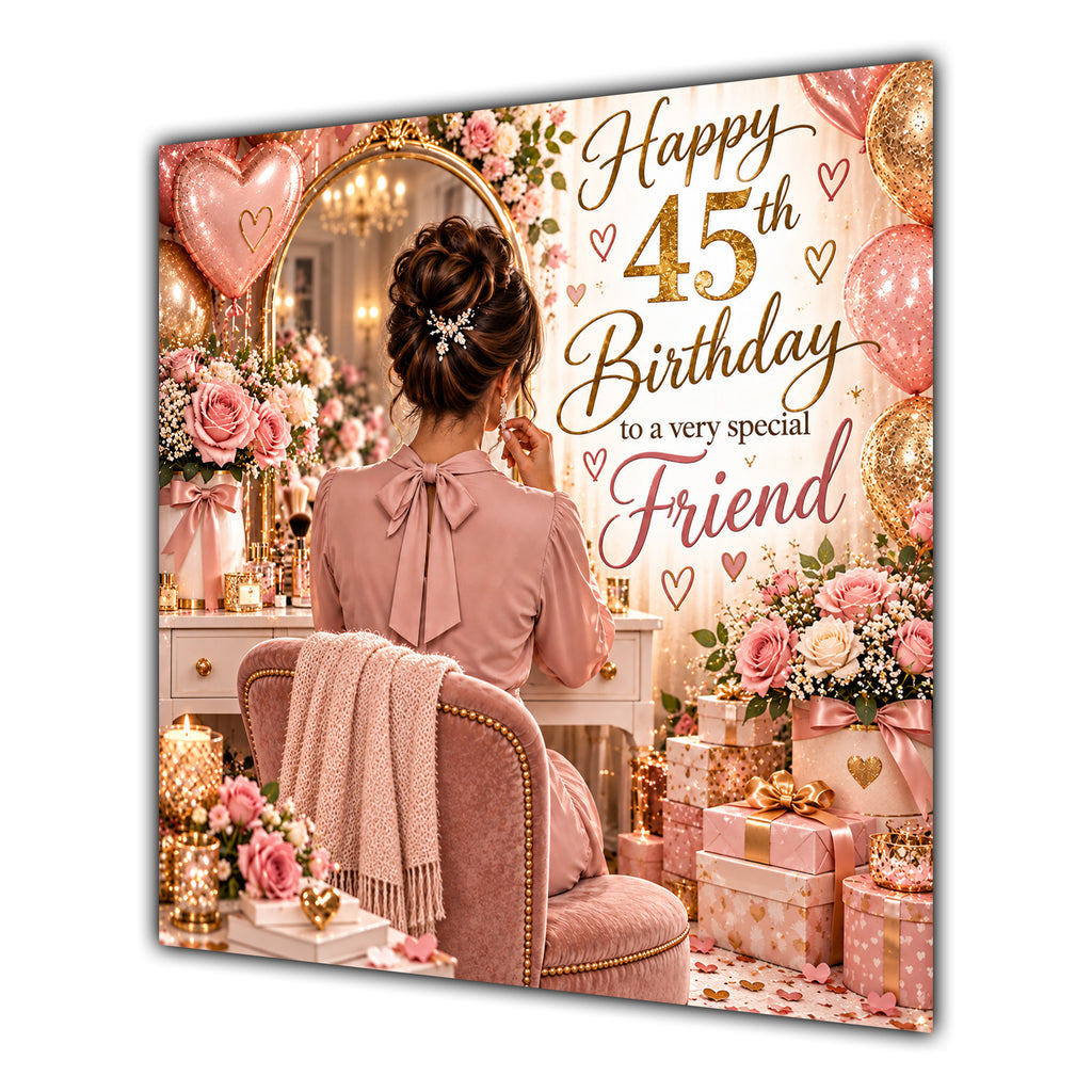 Friend 45th Birthday Card Brunette Dressing Table Pink Roses