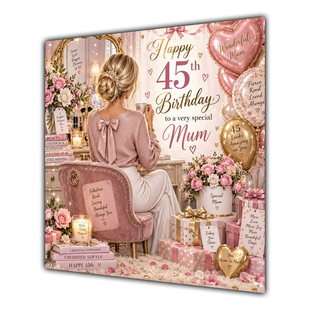 Mum 45th Birthday Card Blonde Dressing Table Pink Roses