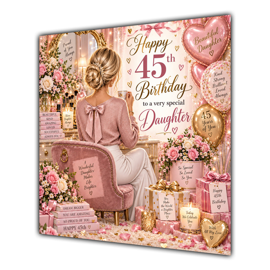 Daughter 45th Birthday Card Blonde Dressing Table Pink Roses