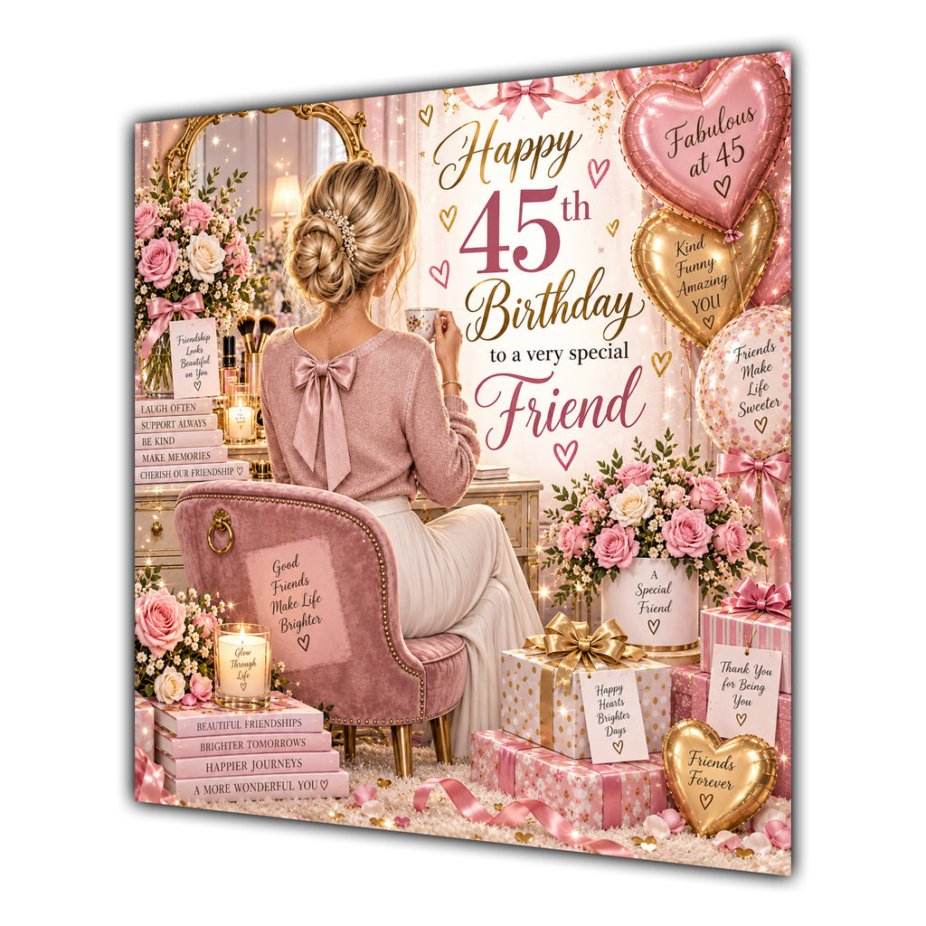 Friend 45th Birthday Card Blonde Dressing Table Pink Roses