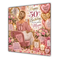 Mum 50th Birthday Card Blonde Dressing Table Pink Roses