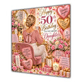 Daughter 50th Birthday Card Blonde Dressing Table Pink Roses